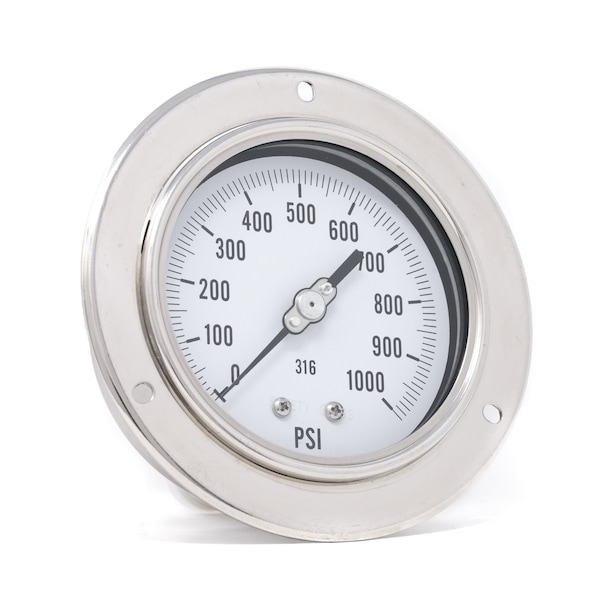 Pro 4 in Dial, 0/1000 PSI, 1/2 in NPT, Back Connection, Panel Mount Dry/Fillable Pressure Gauge PRO-314D-402M - main
